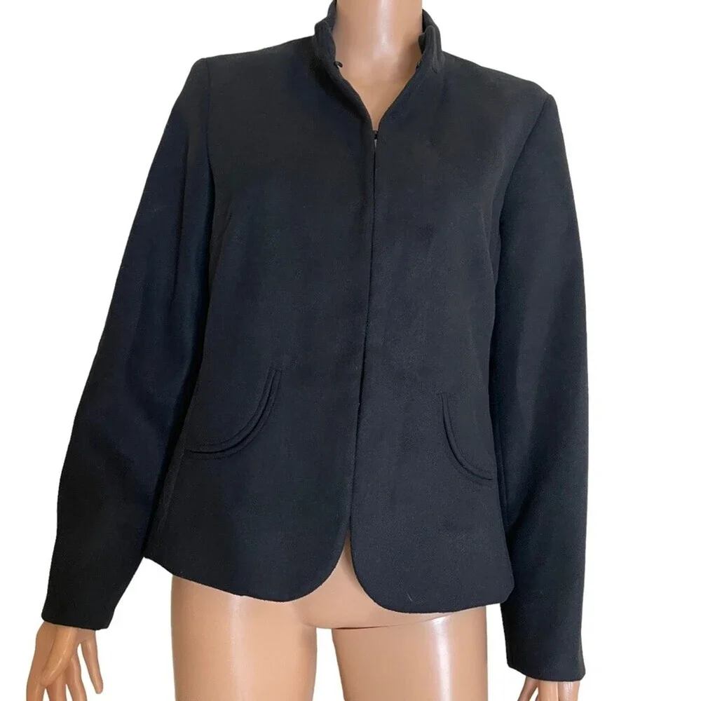 Chico's jacket/blazer size 1 black wool feel/look - hook eye closure LG - Picture 2 of 11